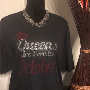 Queens are Born In October Rhinestone T-shirt